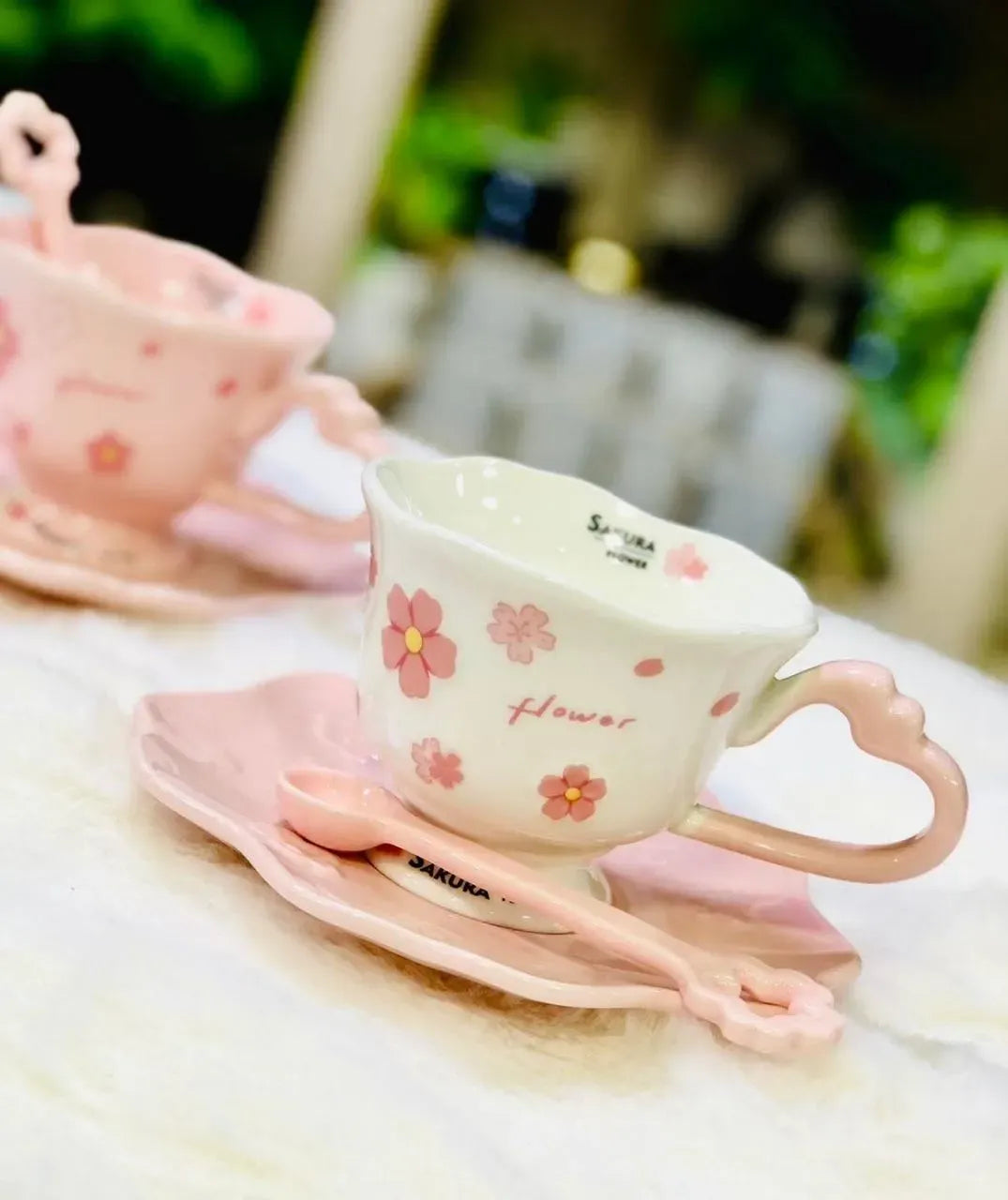 طقم فنجان "ساكورا" الياباني Sakura Cup Star Spoon