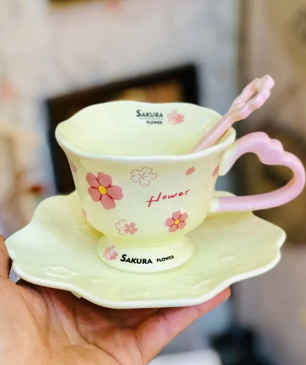 طقم فنجان "ساكورا" الياباني Sakura Cup Star Spoon