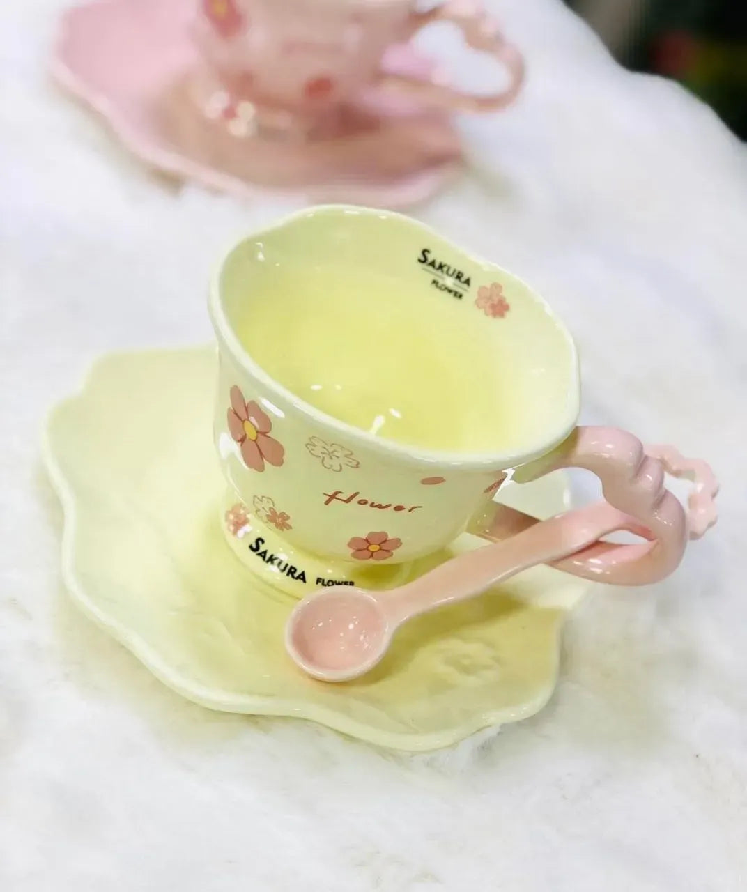 طقم فنجان "ساكورا" الياباني Sakura Cup Star Spoon