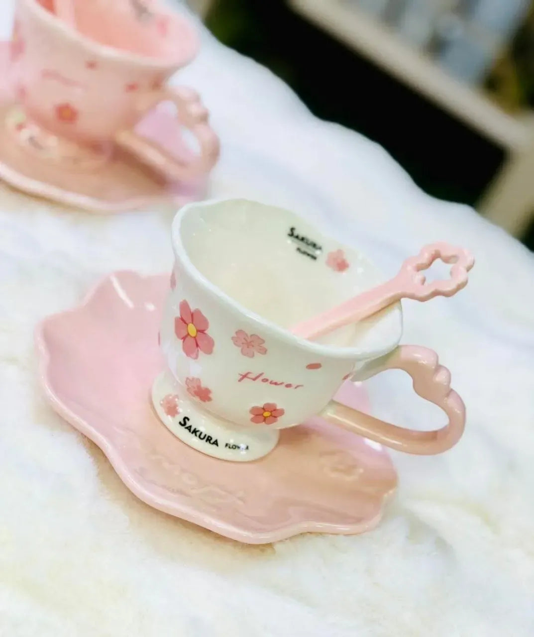 طقم فنجان "ساكورا" الياباني Sakura Cup Star Spoon