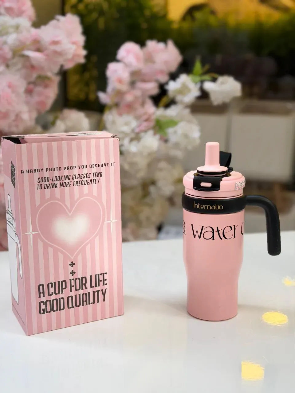  السفر الحراري "ستانلي ستايل" بمقبض وشاليموه. Thermal Travel Mug