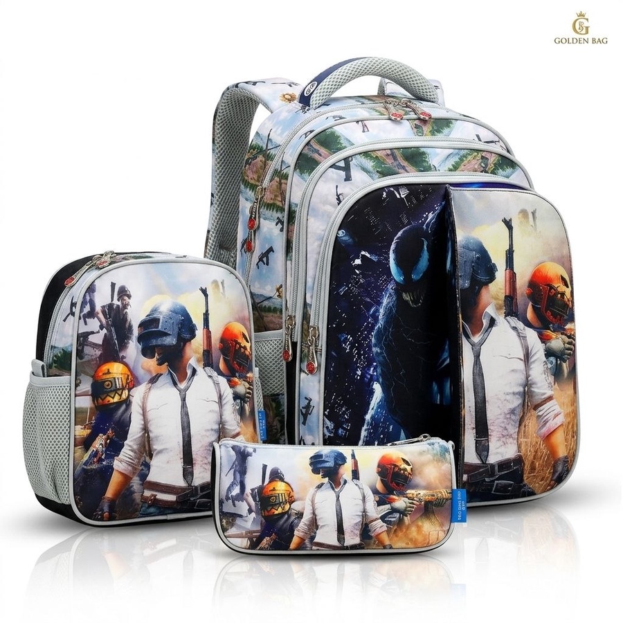 طقم  شنطة مدرسة  أطفالي ظهر  "Golden Bag brand " قلاب 3 وشوش مقاس 16 - 3 قطع| Demand & Beyond