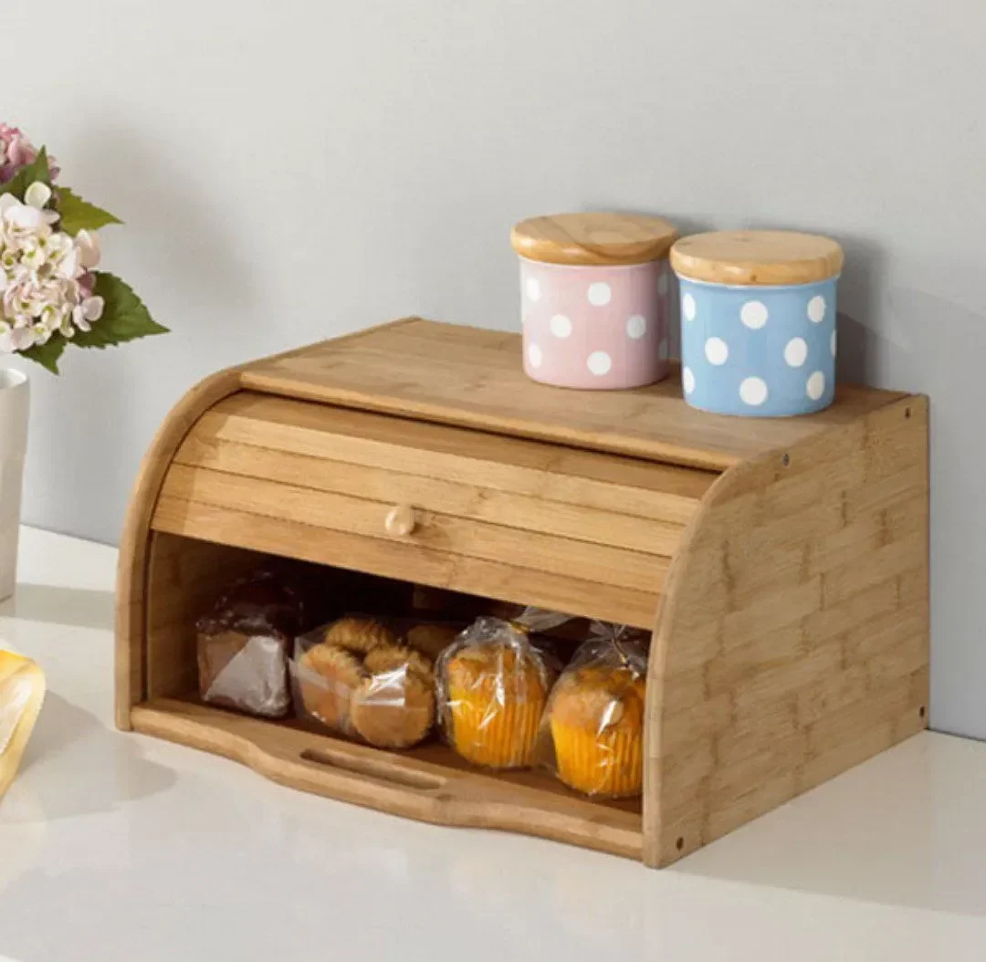 حافظة خبز بامبو خشبية Roll Top Bread Box
