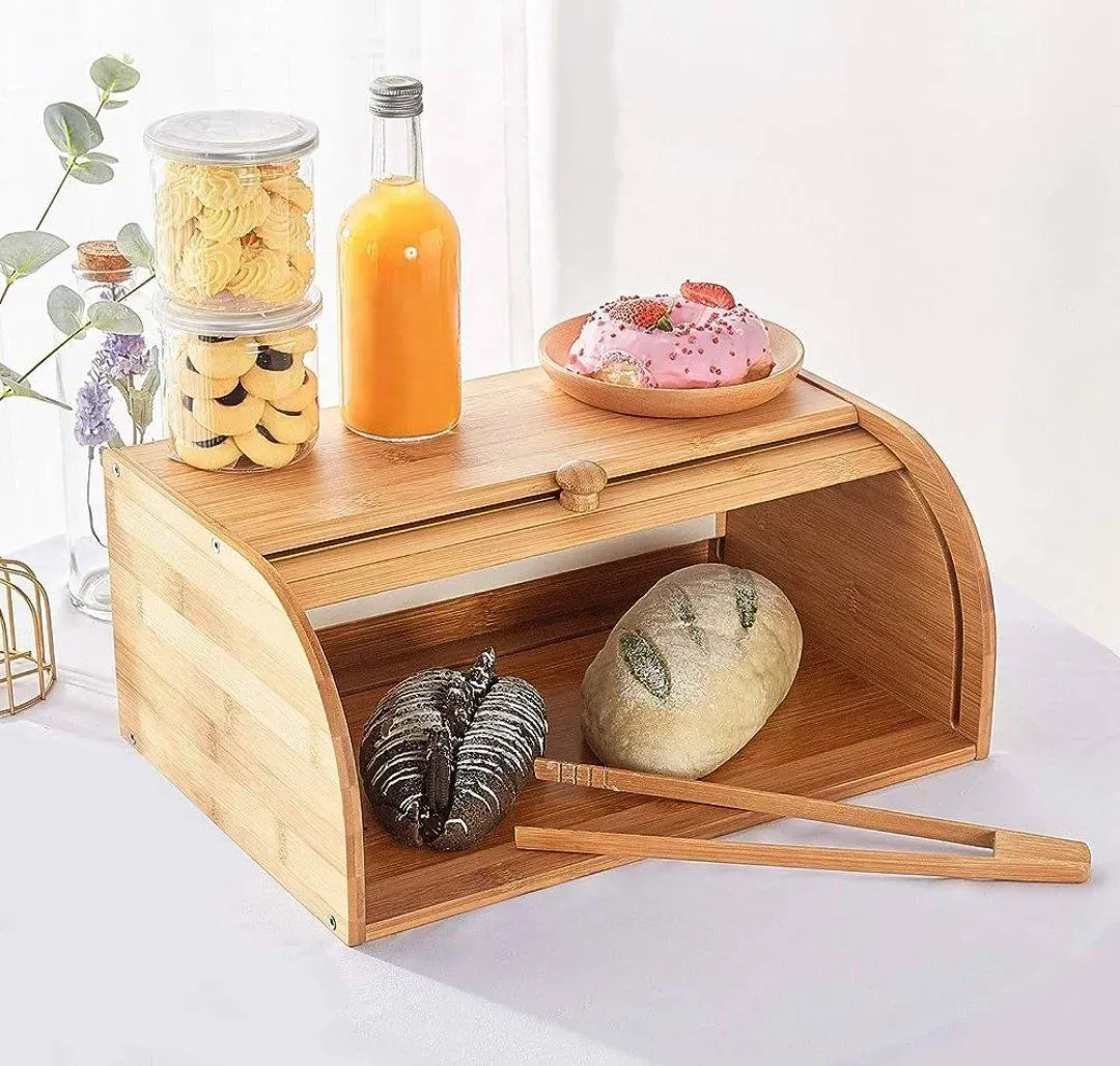 حافظة خبز بامبو خشبية Roll Top Bread Box