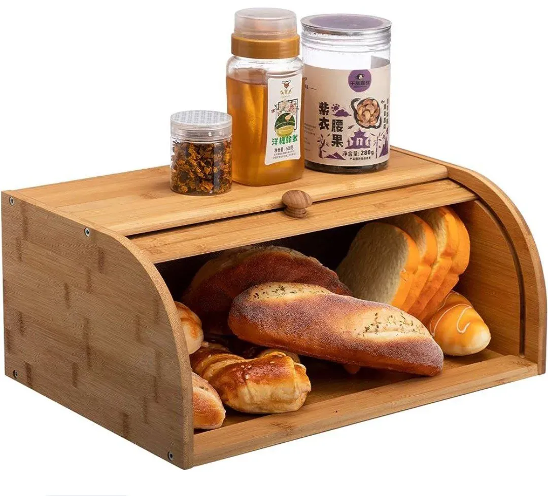 حافظة خبز بامبو خشبية Roll Top Bread Box