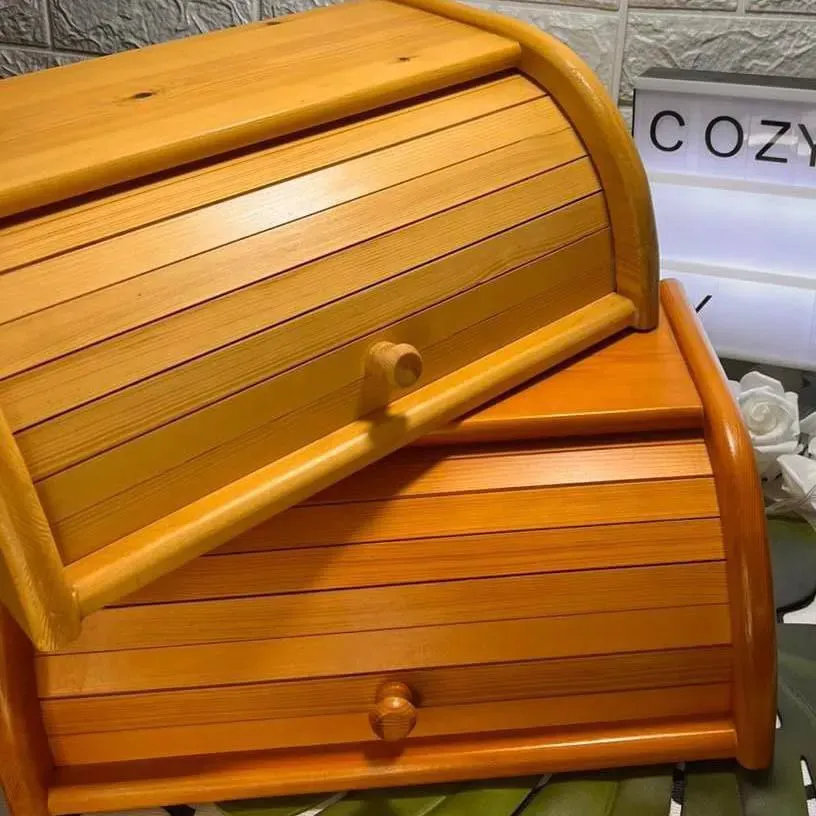 حافظة خبز بامبو خشبية Roll Top Bread Box