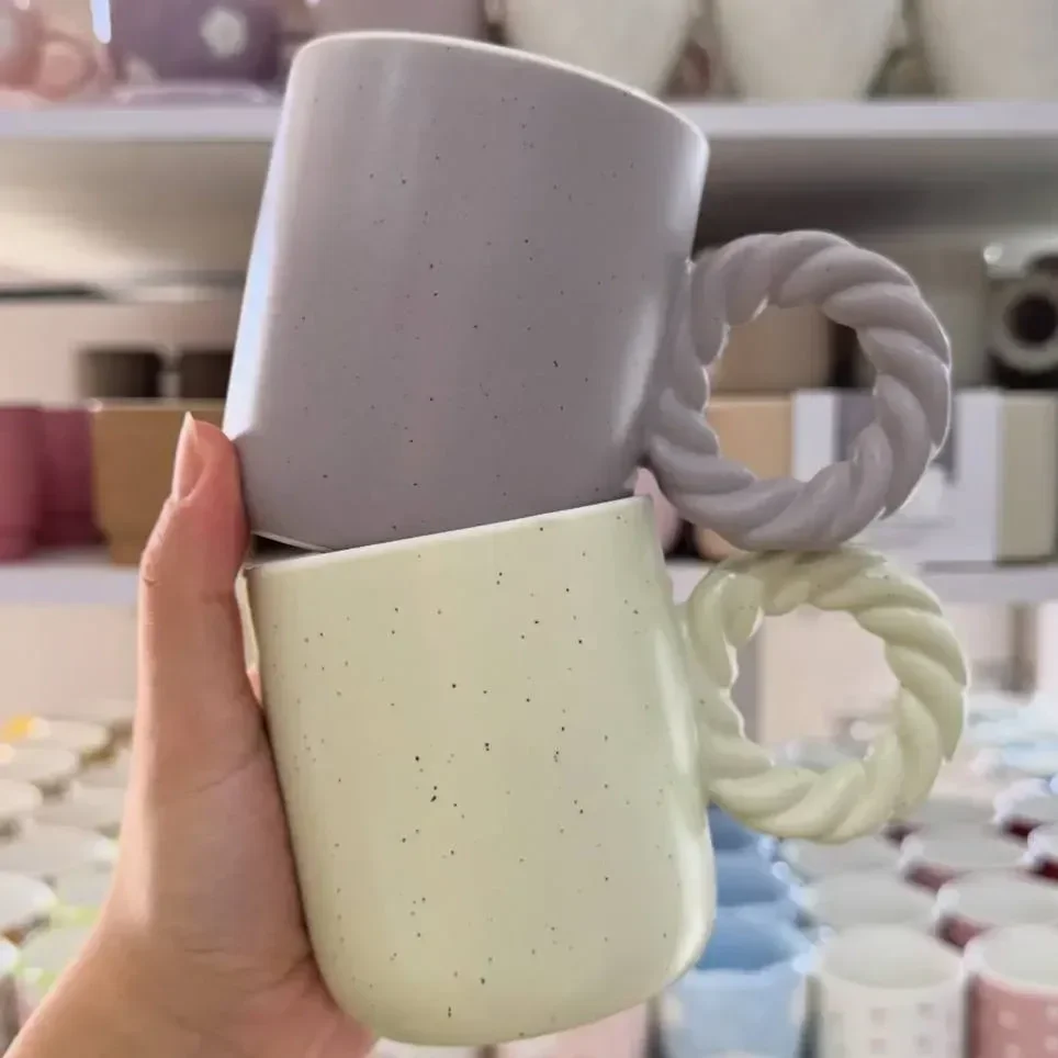 مج "روستيك" سيراميك بمسكة الحبل المجدول  Twisted Rope Mug set
