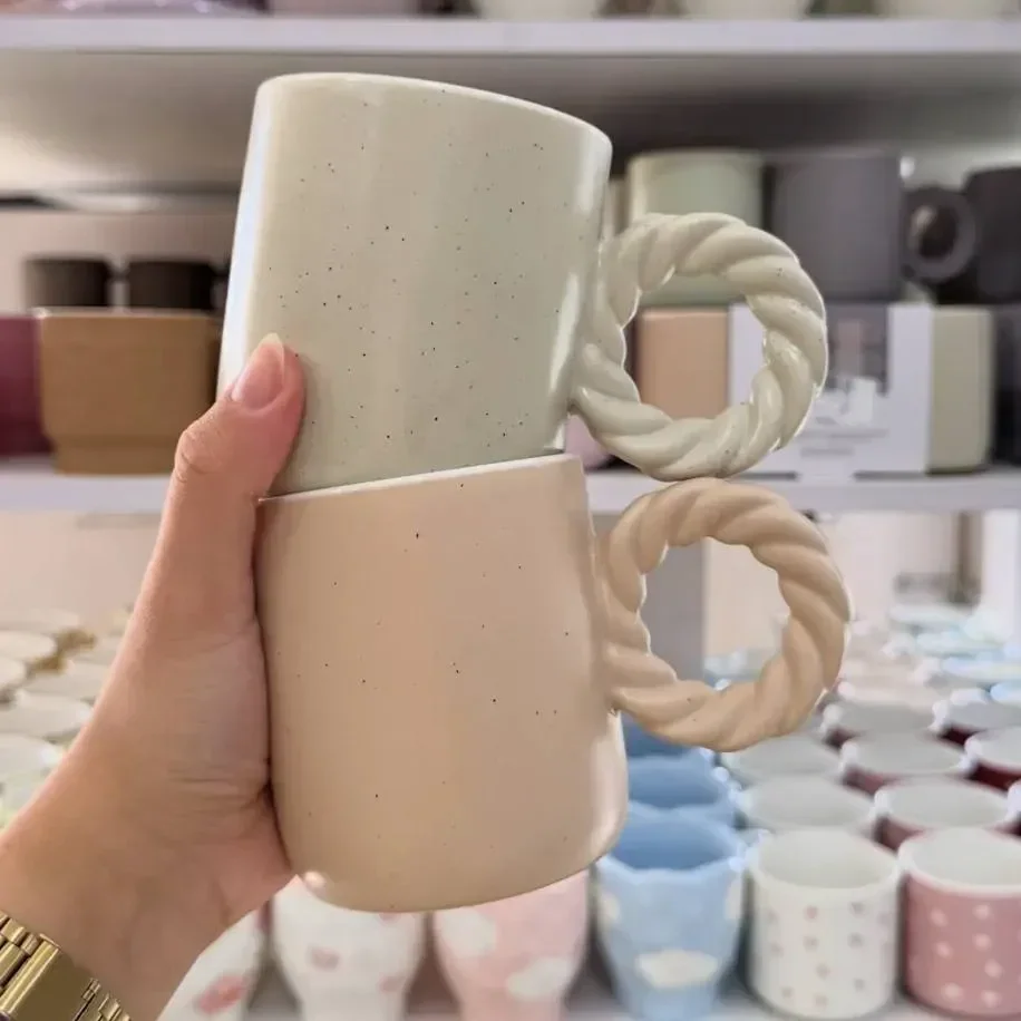 مج "روستيك" سيراميك بمسكة الحبل المجدول  Twisted Rope Mug set