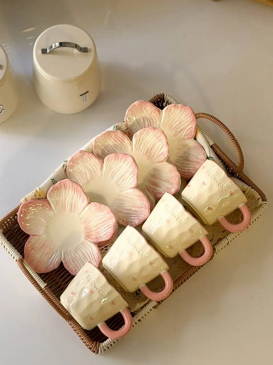 طقم مج وكوستر "لوتس" Flower Shape Mug Set