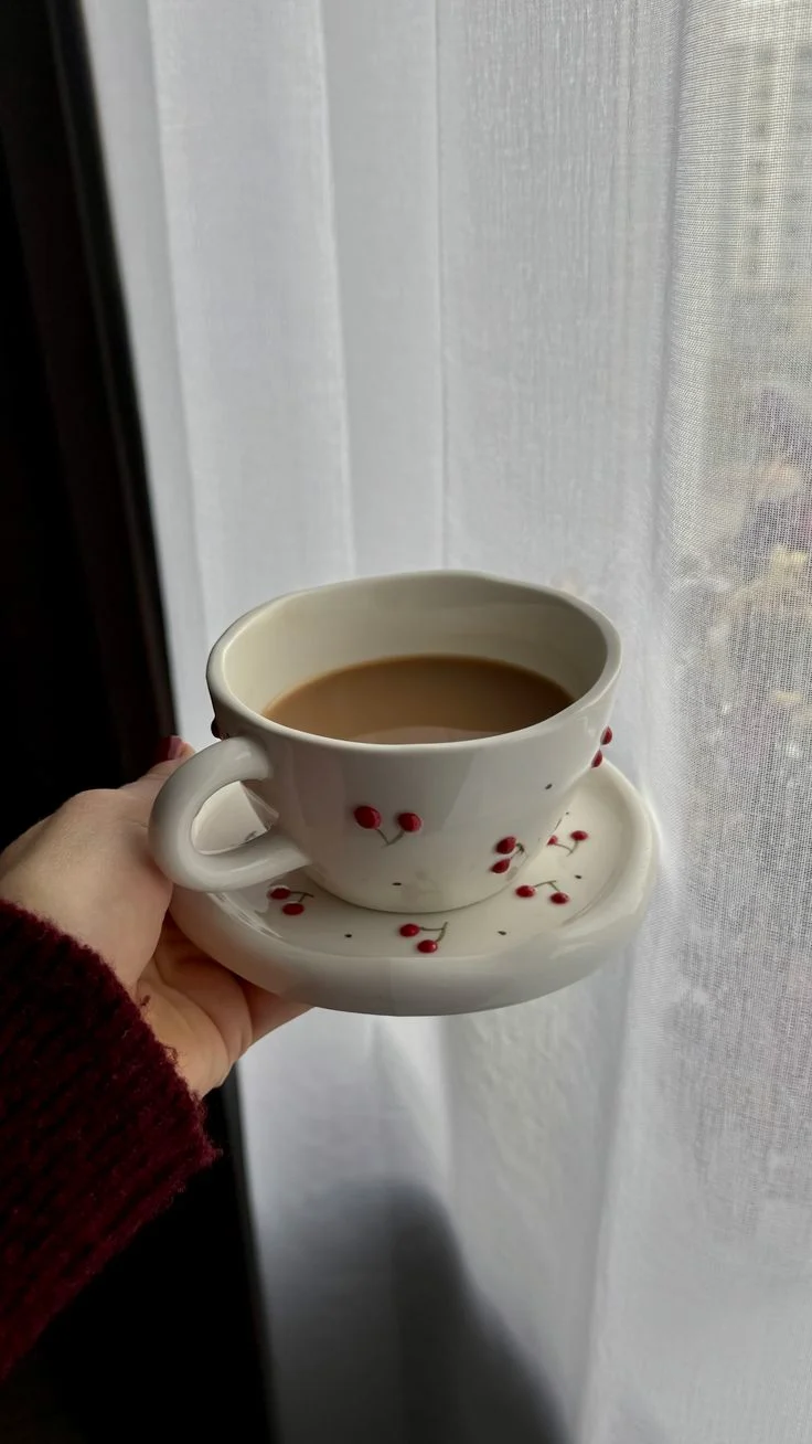 طقم مج تشوبي بنقشة الكريز مع طبق (Chubby Cherry Mug Set) - كلاسيك كيوت