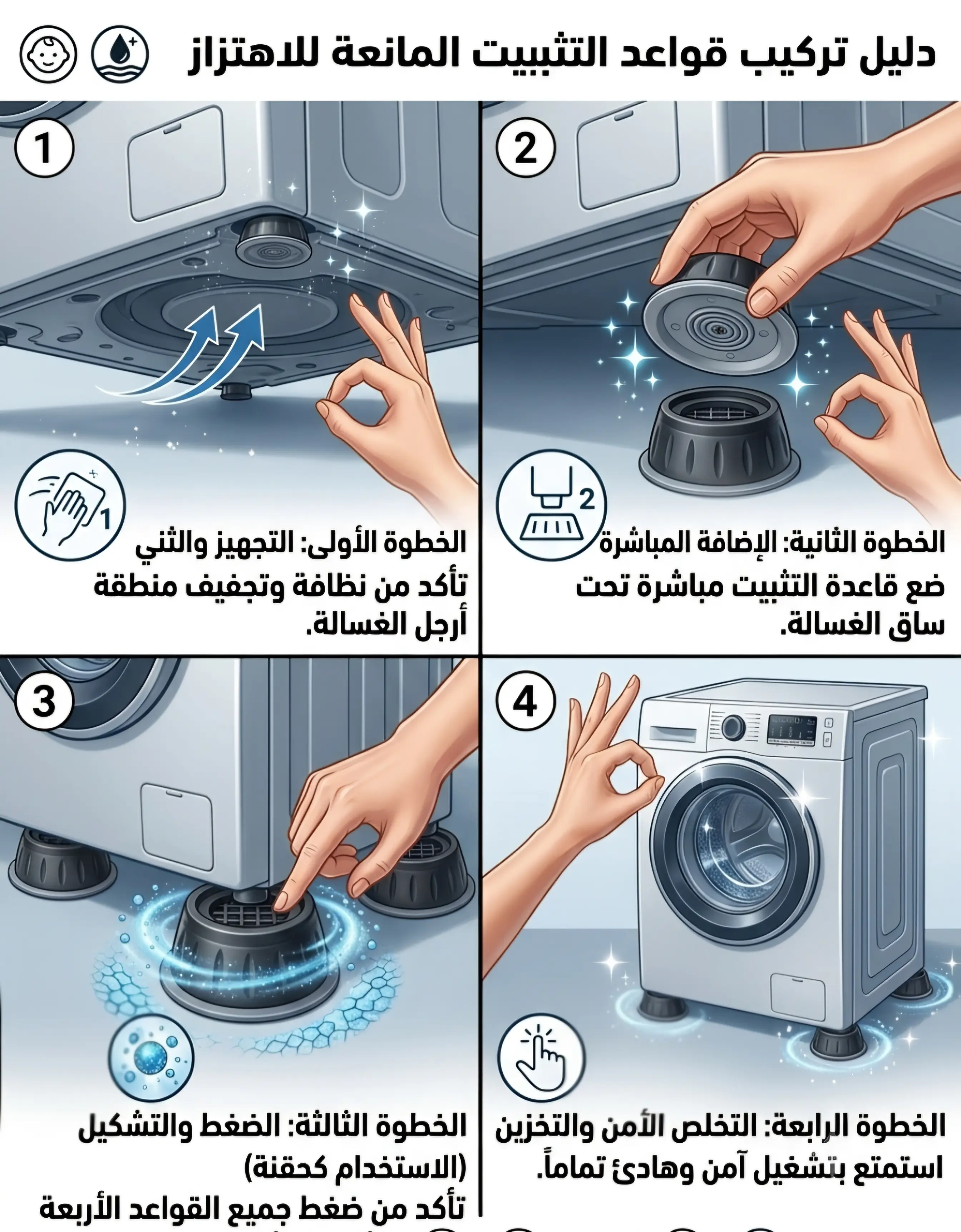 طقم قواعد تثبيت الغسالة - 4 قطع