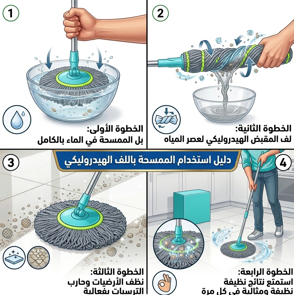 ممسحة مايكروفايبر دوارة لتنظيف الأرضيات – قابلة للعصر بسهولة
