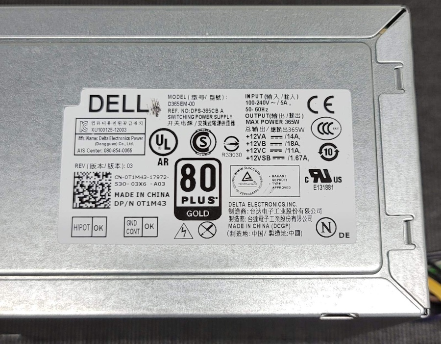 باور سبلاي Dell أصلي 365W بوصلة 6-Pin لكرت الشاشة لـ OptiPlex 3020/7020/9020 و Precision T1700 MT