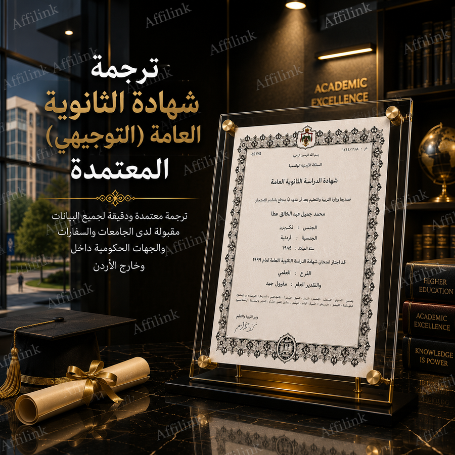 ترجمة شهادة الثانوية العامة (التوجيهي) المعتمدة