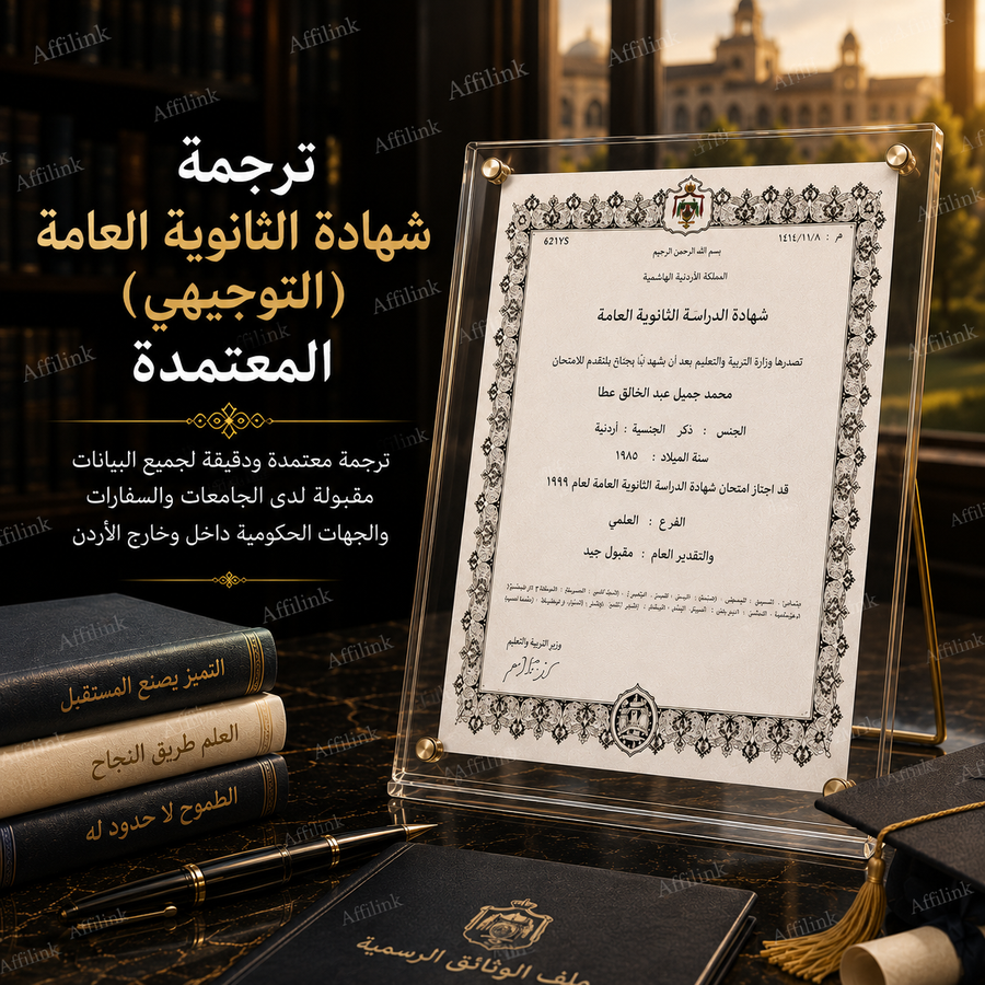 ترجمة شهادة الثانوية العامة (التوجيهي) المعتمدة