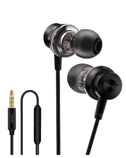 uddrom H2 In-Ear Wired Earphones with Microphone, Stereo Earbuds, Extra Bass, Noise Isolation, 3.5mm Jack for Android, iPhone, Laptop & PC