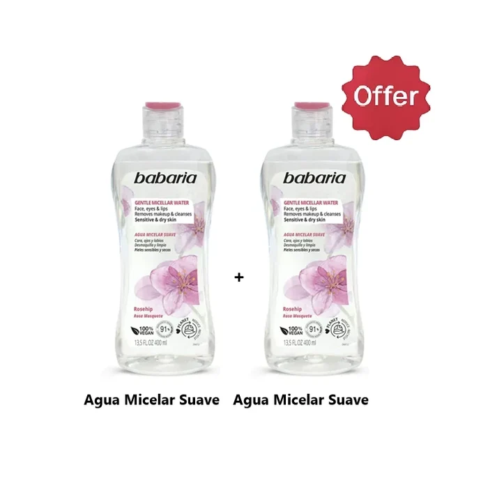 عرض عبوتين مزيل مكياج ميسيلار اللطيف (400 مل × 2) من باباريا - Babaria Gentle Micellar Water Twin Pack