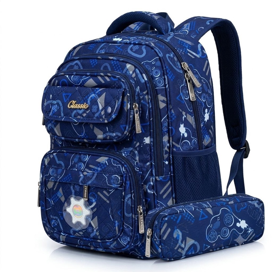  شنطة مدرسة  أطفالي ماركة ( Classic ) ووتر بروف مع مقلمة هدية _ مقاس 17| Demand & Beyond