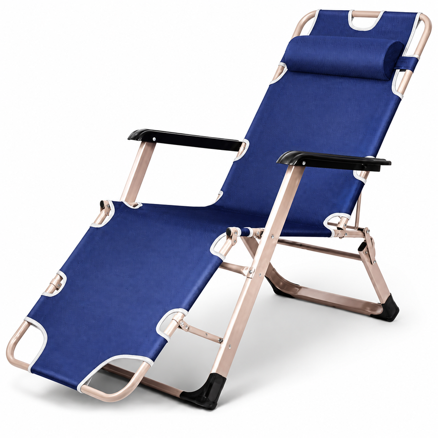 Foldable recliner chair with footrest and headrest – multi-position beach and garden chair – lightweight and easy to carry|كرسي استرخاء قابل للطي مع مسند للقدمين ومسند للرأس - كرسي متعدد الأوضاع للشاطئ والحديقة - خفيف الوزن وسهل الحمل