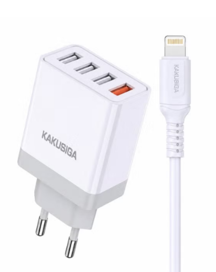 KAKUSIGA KSC-913 28.5W Fast Wall Charger with 4 USB Ports & Lightning Cable, Multi-Port USB Charger for iPhone & iPad