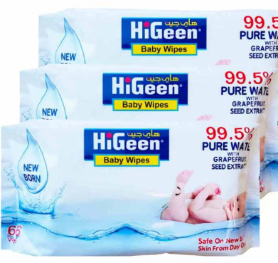 مناديل مبللة للأطفال 99.5% ماء نقي 66 منديل من هايجين (عناية بالمواليد الجدد) - HiGeen Baby Wipes Pure Water