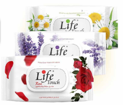 مناديل مبللة معطرة لايف 120 منديل (برائحة الورد، اللافندر، أو البابونج) - Life Touch Scented Wet Wipes