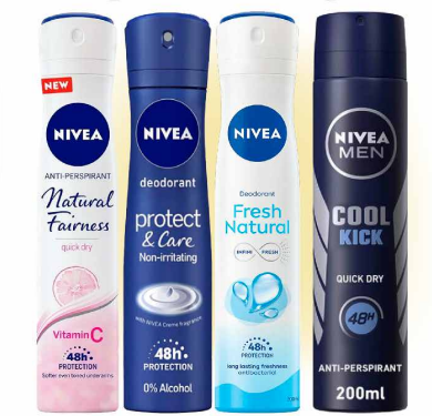 بخاخ مزيل عرق نيفيا ( تشكيلة متنوعة للنساء والرجال - 200 مل) - Nivea Deodorant Spray 200ml