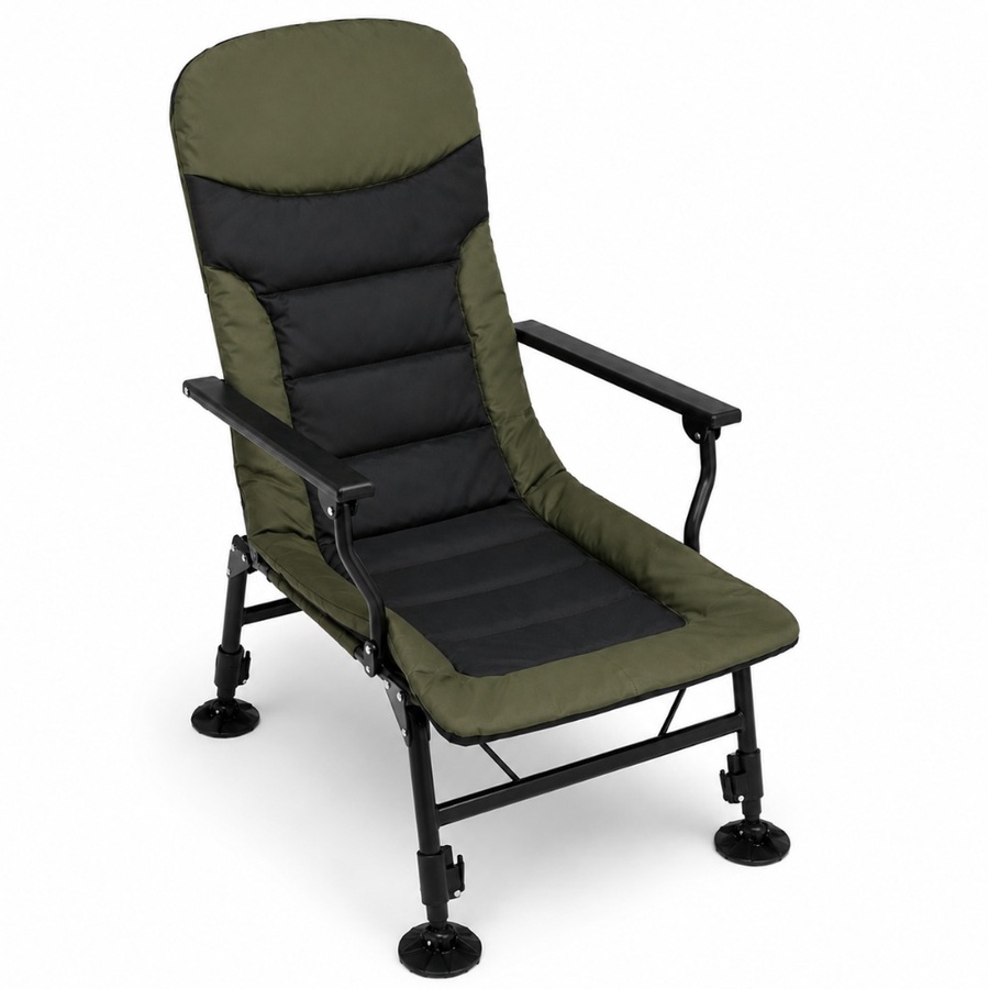 Foldable Padded Camping & Fishing Chair with High Back & Armrests | كرسي تخييم وصيد مبطن قابل للطي بظهر مرتفع ومساند ذراعين