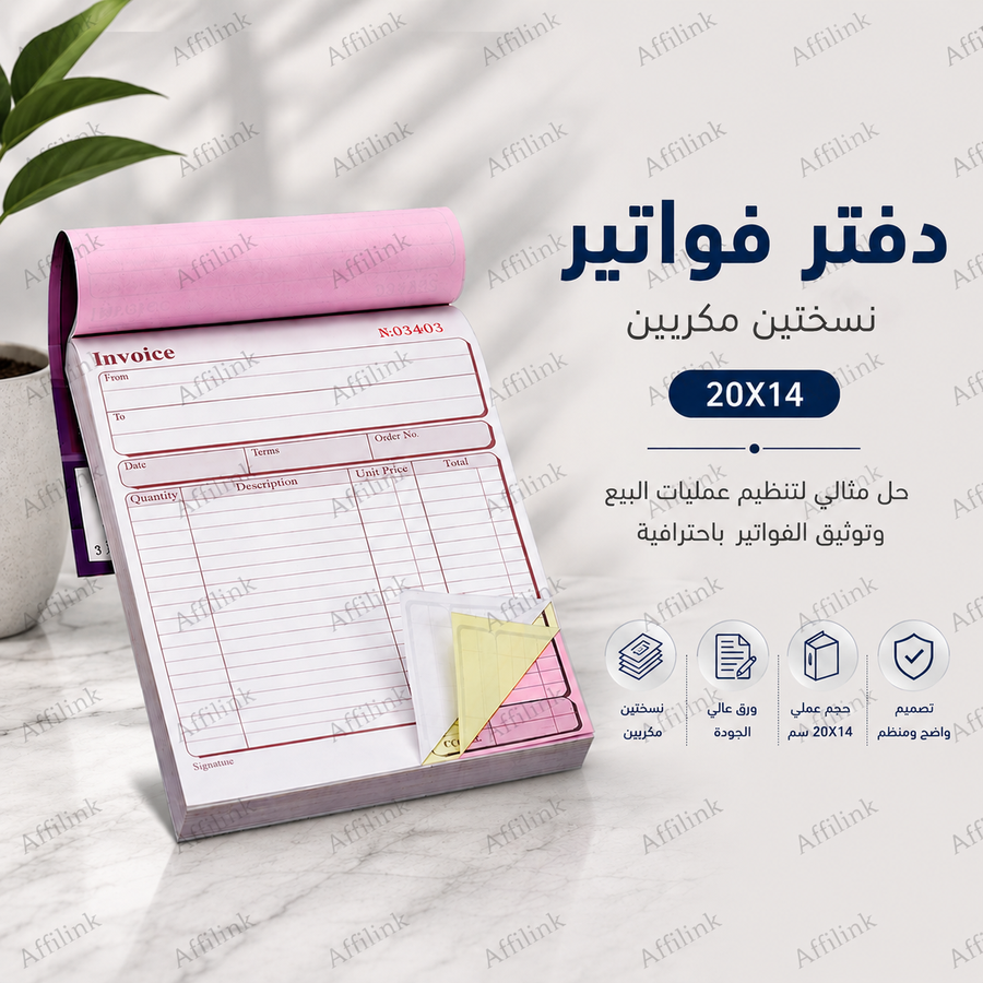 دفتر فواتير نسختين مكررين 20×14 سم