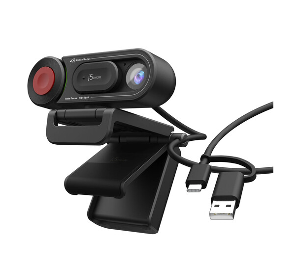 j5create JVU250 Full HD Webcam – 1080p USB Camera with Built-in Microphone for Video Calls & Streaming