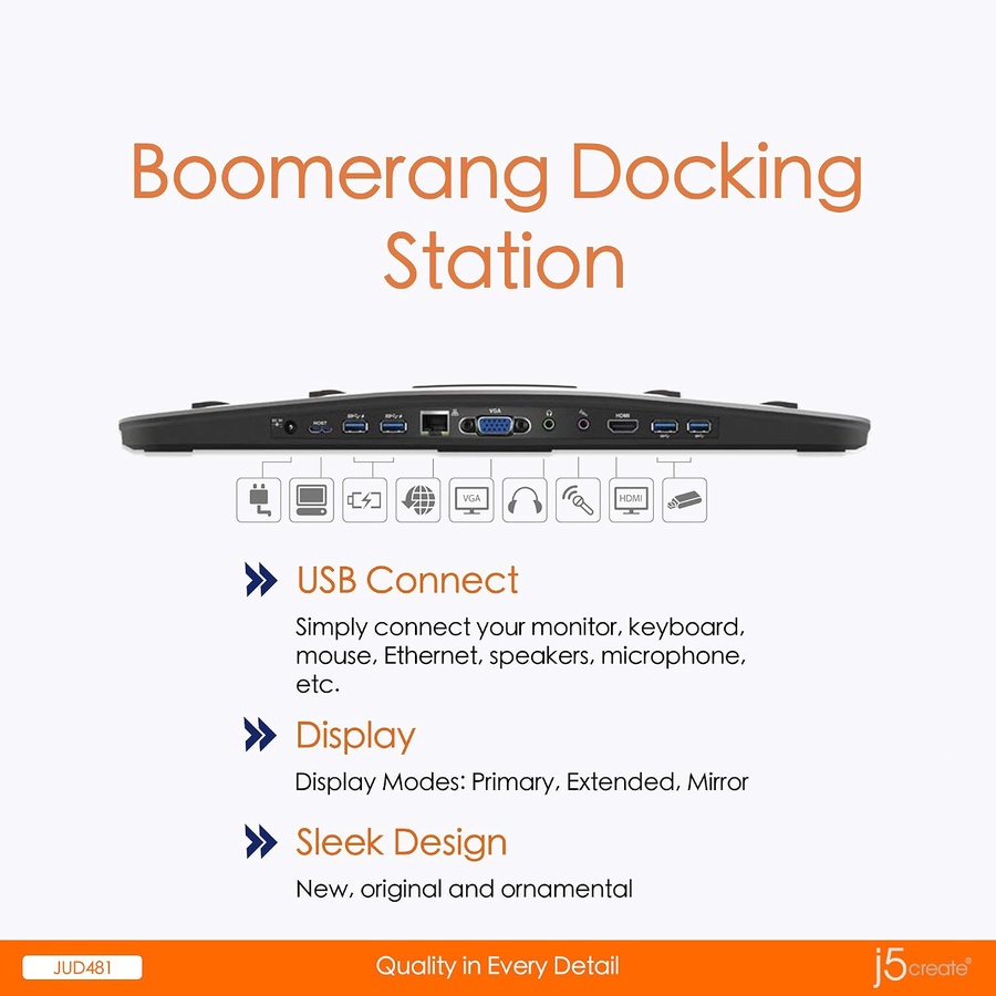 j5create JUD481 Boomerang Station Universal USB 3.0 Docking Station