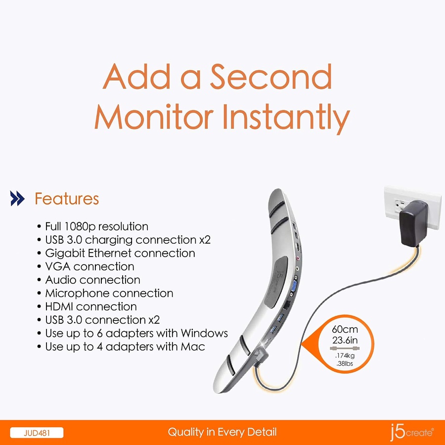 j5create JUD481 Boomerang Station Universal USB 3.0 Docking Station