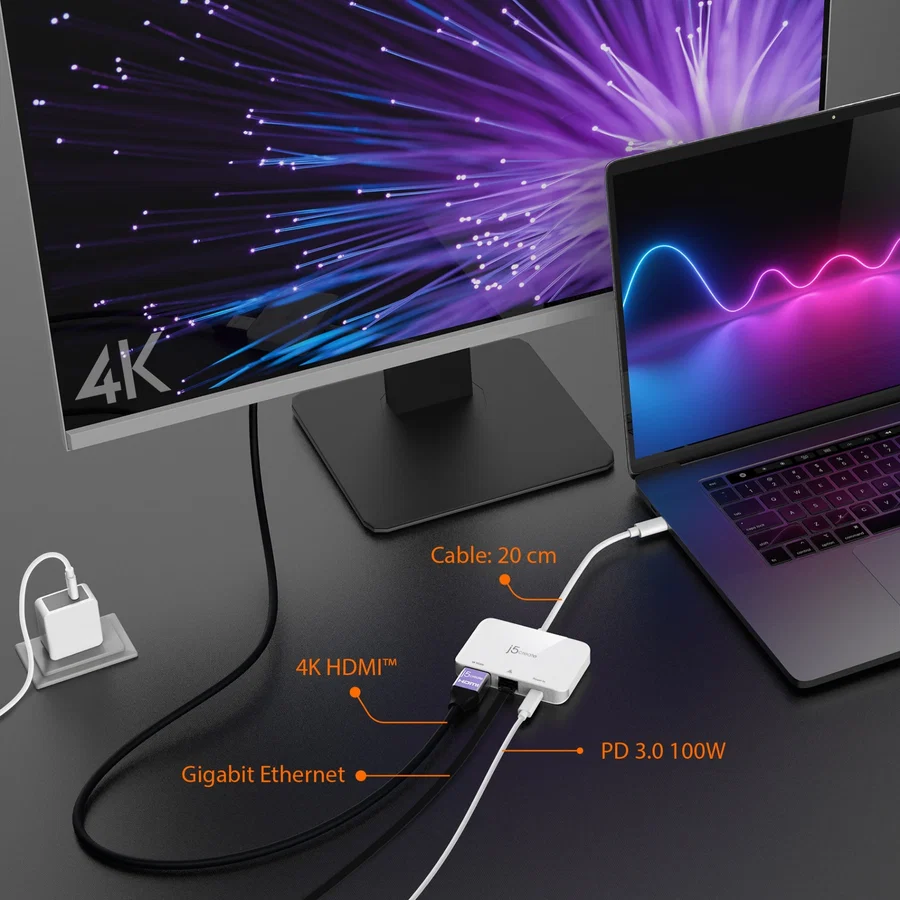 j5create JCA351 USB-C to 4K HDMI Ethernet Adapter