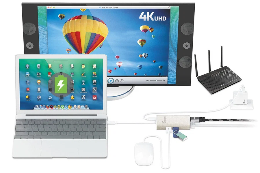 j5create JCA374 USB-C Multi-Adapter with HDMI, Ethernet, USB 3.1 Hub & PD 3.0