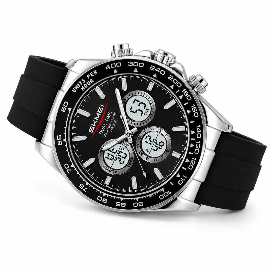 SKMEI Daytona Silver Rubber Strap 