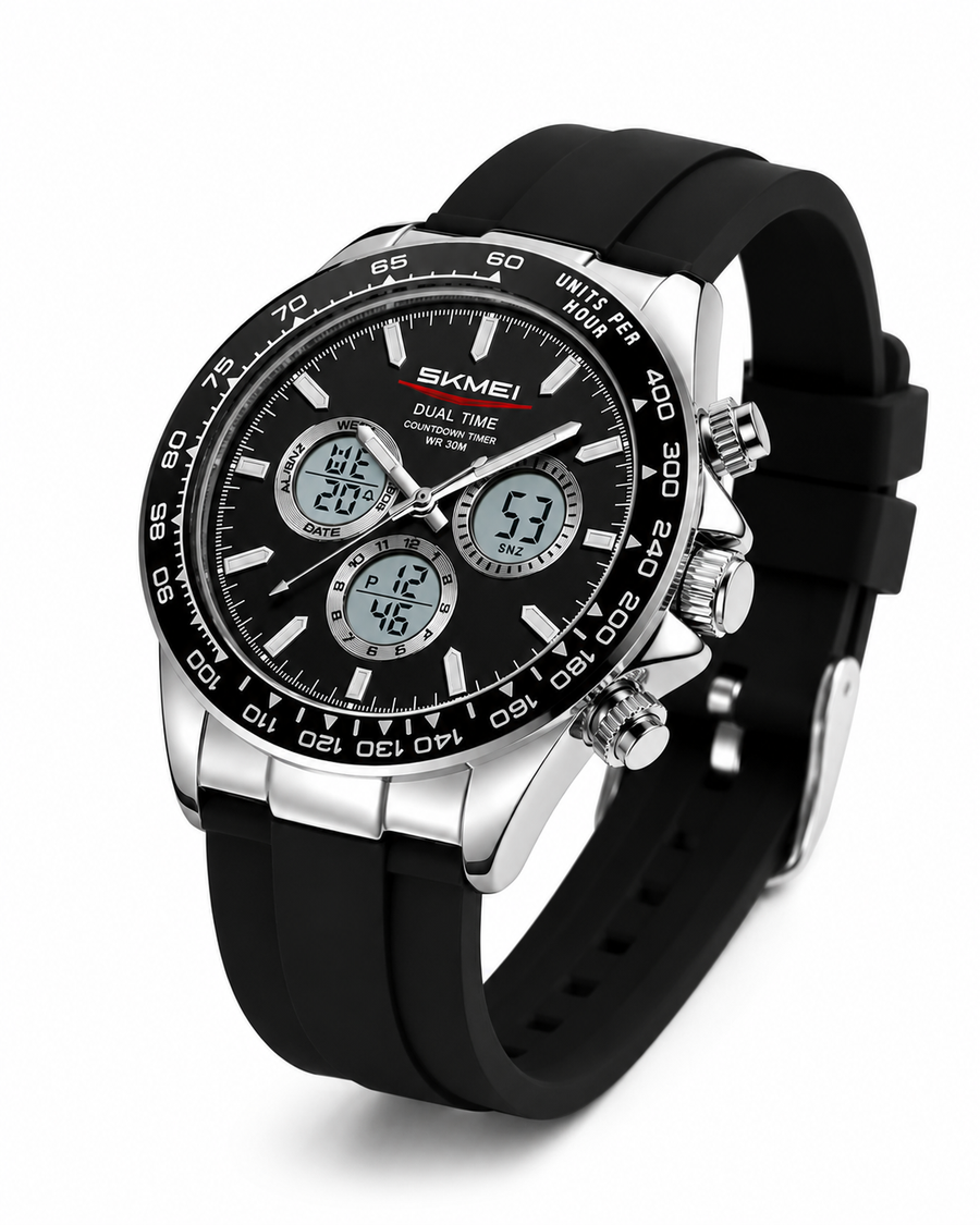 SKMEI Daytona Silver Rubber Strap 