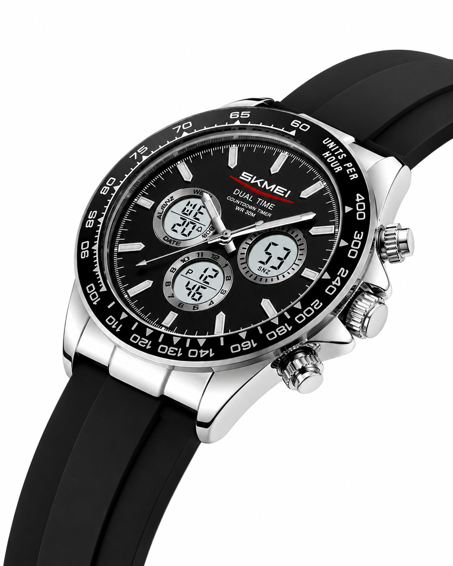 SKMEI Daytona Silver Rubber Strap 