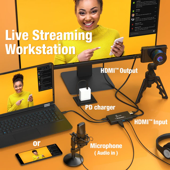 j5create JVA01 Video Capture USB Hub with HDMI Capture & USB-C Dock