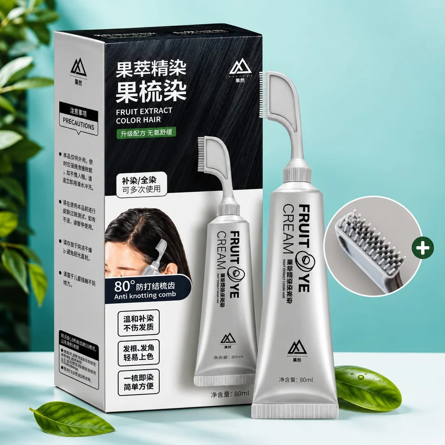 كريم صبغة الشعر بخلاصة الفواكه مع مشط توزيع - Natural Fruit Extract Hair Color Cream - 80 مل