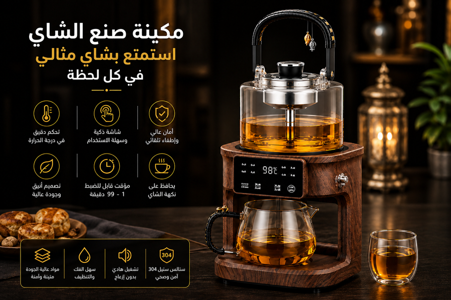 ماكينة صنع الشاي الذكية مع إبريق زجاجي مزدوج
