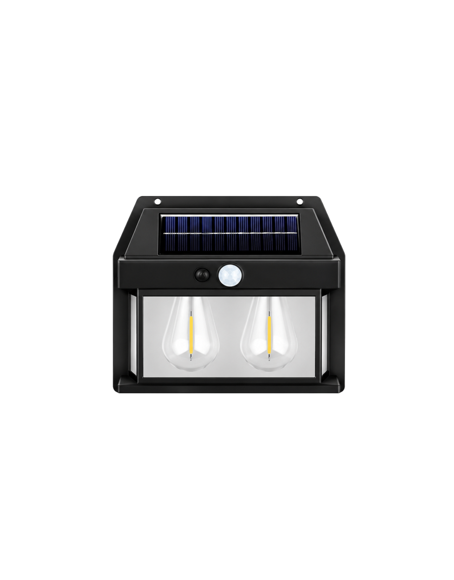 Solar Wall Lights Single/Dual Bulbs Outdoor, Dusk to Dawn Motion Sensor Lights Waterproof, 1 Pack Motion Sensor Solar Porch Lights with 3 Modes, for Patio, Garage, Shed (2Bulb_Black).|مصابيح جدارية تعمل بالطاقة الشمسية، أحادية/ثنائية اللمبة، للاستخدام الخارجي، مصابيح استشعار الحركة من الغسق إلى الفجر، مقاومة للماء، عبوة واحدة من مصابيح الشرفة الشمسية بمستشعر الحركة مع 3 أوضاع، للفناء، المرآب، السقيفة (2 لمبة_أسود).