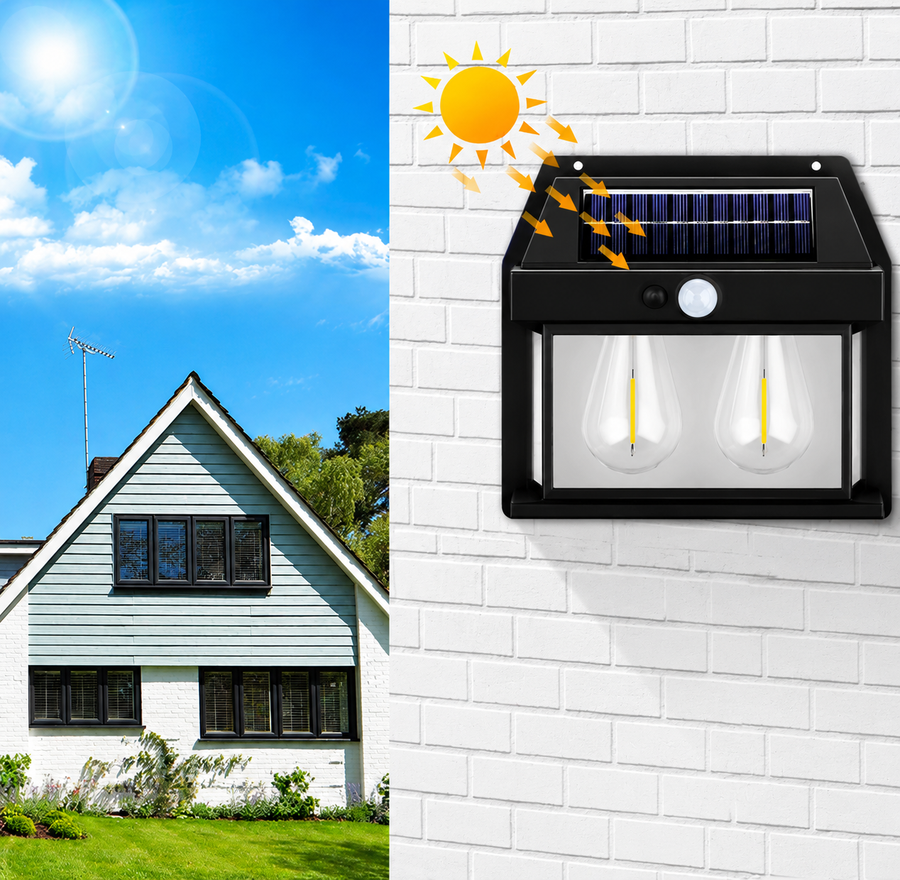 Solar Wall Lights Single/Dual Bulbs Outdoor, Dusk to Dawn Motion Sensor Lights Waterproof, 1 Pack Motion Sensor Solar Porch Lights with 3 Modes, for Patio, Garage, Shed (2Bulb_Black).|مصابيح جدارية تعمل بالطاقة الشمسية، أحادية/ثنائية اللمبة، للاستخدام الخارجي، مصابيح استشعار الحركة من الغسق إلى الفجر، مقاومة للماء، عبوة واحدة من مصابيح الشرفة الشمسية بمستشعر الحركة مع 3 أوضاع، للفناء، المرآب، السقيفة (2 لمبة_أسود).