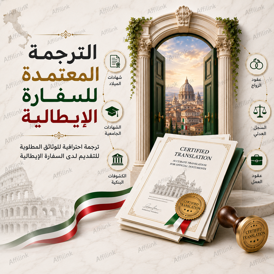 ترجمة معتمدة للوثائق المطلوبة للتقديم لدى السفارة الإيطالية