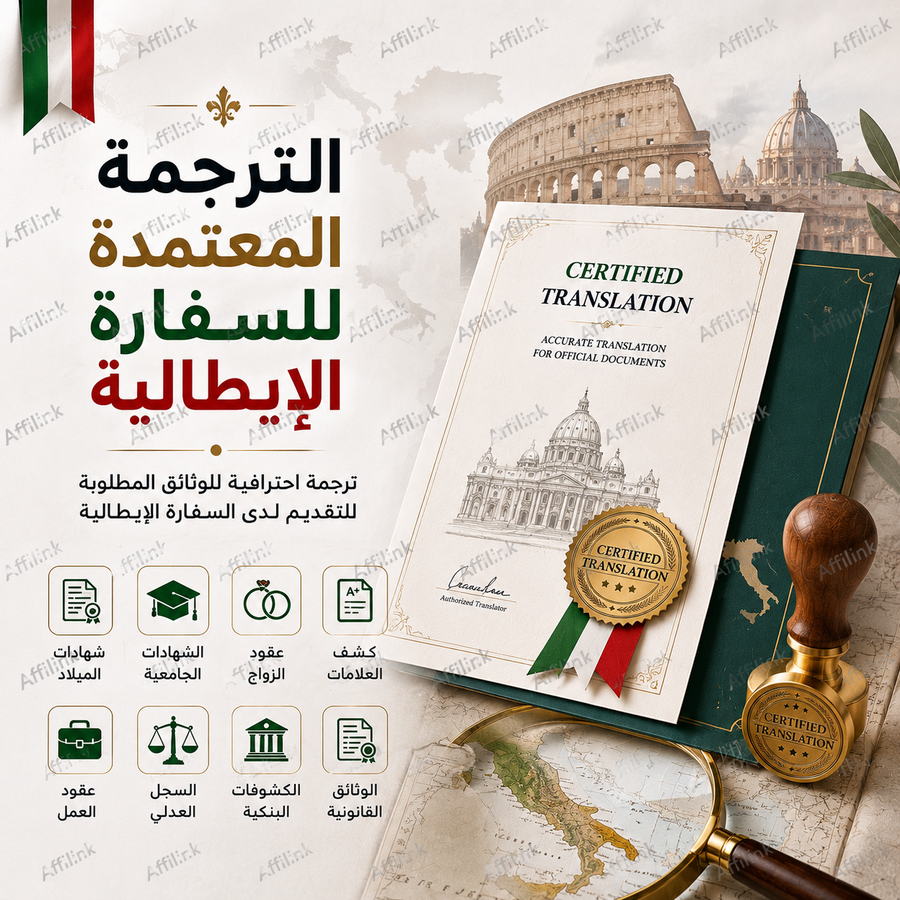 ترجمة معتمدة للوثائق المطلوبة للتقديم لدى السفارة الإيطالية