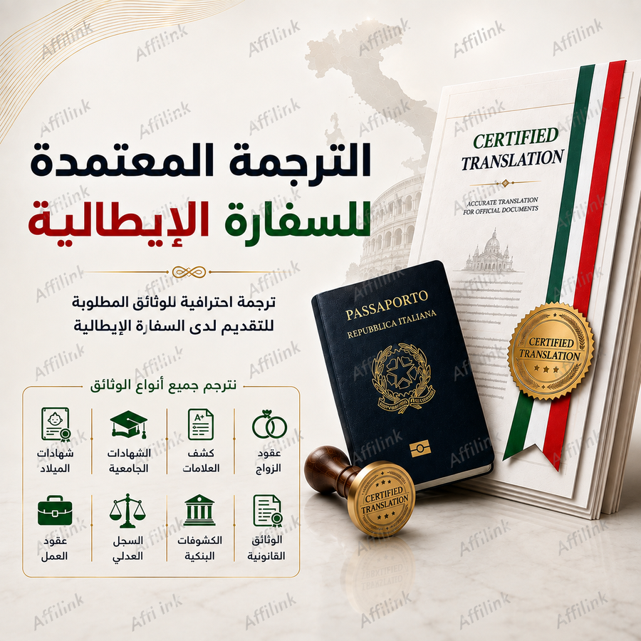 ترجمة معتمدة للوثائق المطلوبة للتقديم لدى السفارة الإيطالية