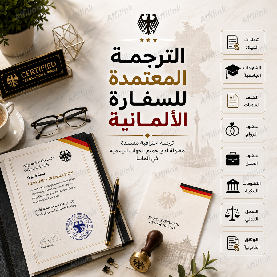 ترجمة معتمدة للوثائق المطلوبة للتقديم لدى السفارة الألمانية
