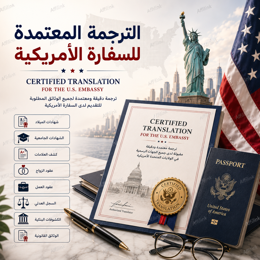 ترجمة معتمدة للوثائق المطلوبة للتقديم لدى السفارة الامريكية