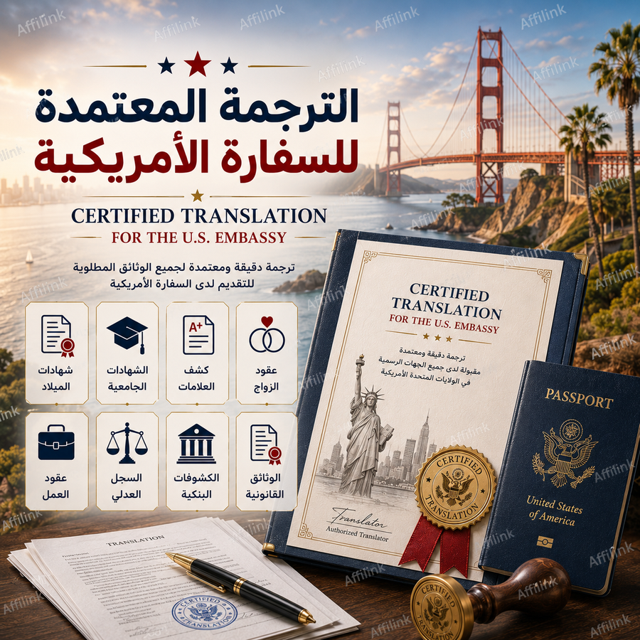 ترجمة معتمدة للوثائق المطلوبة للتقديم لدى السفارة الامريكية