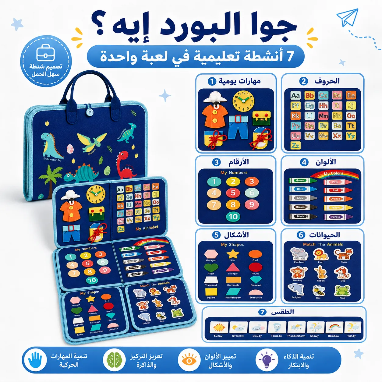 تفاصيل أنشطة البورد التعليمي 7 في 1