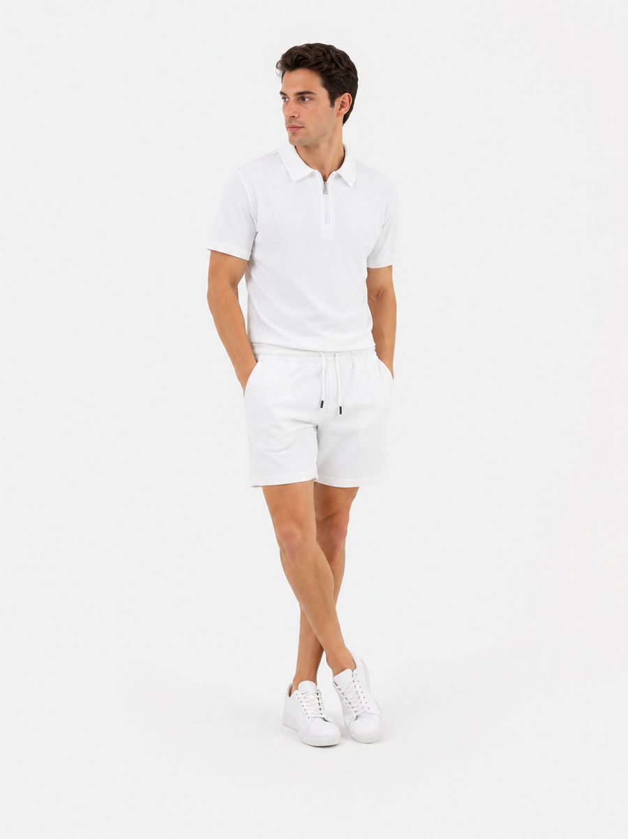 Waffle Zip Polo Set